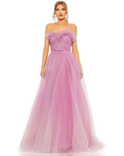 Mac Duggal Strapless Glitter Tulle Gown - Pink