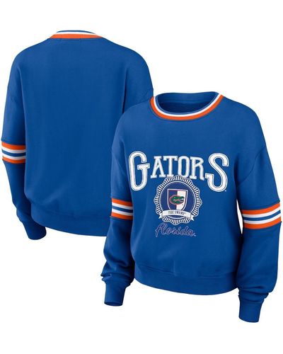 WEAR by Erin Andrews Distressed Florida Gators Vintage-like Pullover Sweatshirt - Blue