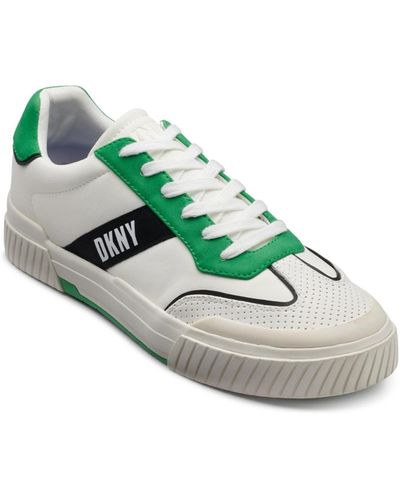 DKNY Side Logo Perforated Two Tone Branded Sole Racer Toe Sneakers - Green