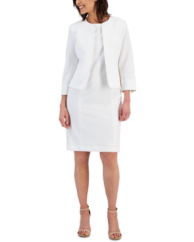 Le Suit Collarless Jacket & Sheath Dress Suit - White