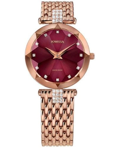 JOWISSA Facet Strass Swiss Rose Gold Plated Ladies 30mm Watch - Red