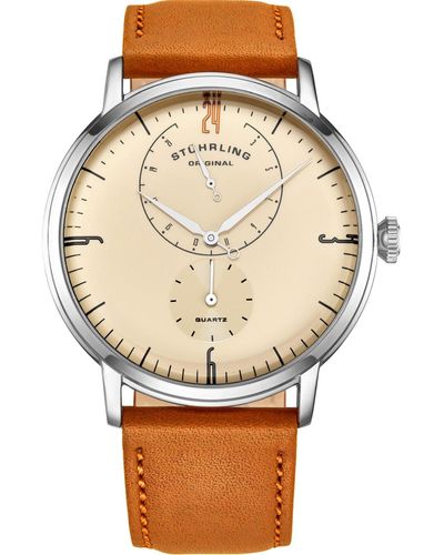 Stuhrling Ivory Genuine Leather Strap Watch 42mm - Natural