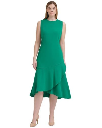 Calvin Klein Flounce-hem Sleeveless Midi Dress - Green
