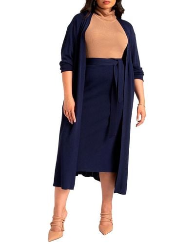Eloquii Plus Size Tie Waist Midi Skirt - Blue