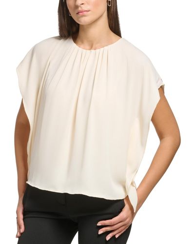 DKNY Petite Shirred Cape-sleeve Blouse - White