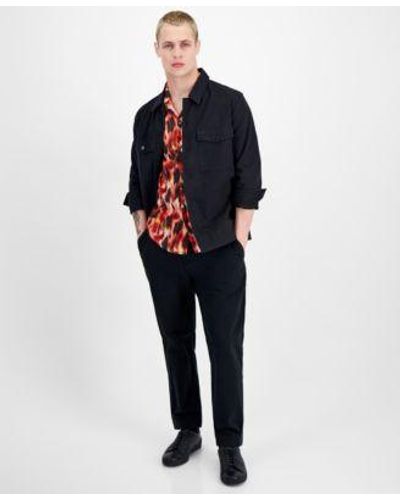 HUGO By Boss Oversized Fit Shirt Jacket Straight Fit Printed Button Down Shirt Tapered Fit Chino Pants - Blue