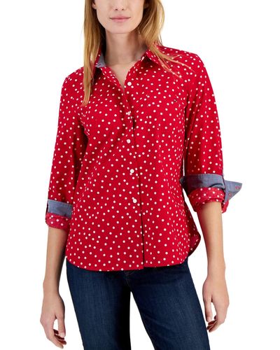 Tommy Hilfiger Cotton Dot-print Tabbed Shirt - Red
