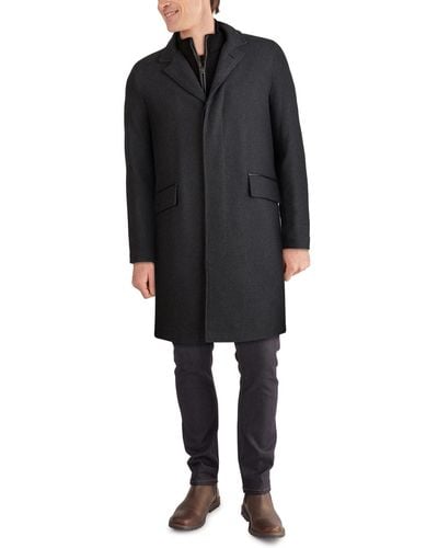 Cole Haan Layered Look Classic-fit Twill Topcoat - Black