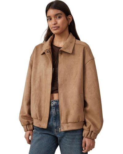 Cotton On Faux Suede Bomber Jacket - Brown