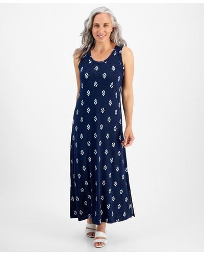 Style & Co. Petite Ikat Icon Knit Maxi Dress - Blue