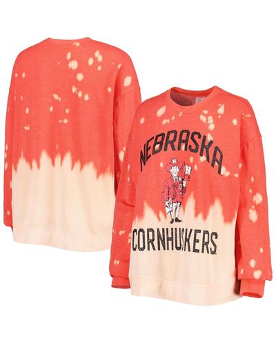 Gameday Couture Distressed Nebraska Huskers Twice As Nice Faded Dip-dye Pullover Long Sleeve Top - Red