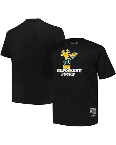 Mitchell & Ness Distressed Milwaukee Bucks Big And Tall Hardwood Classics Vintage-like Logo T-shirt - Black