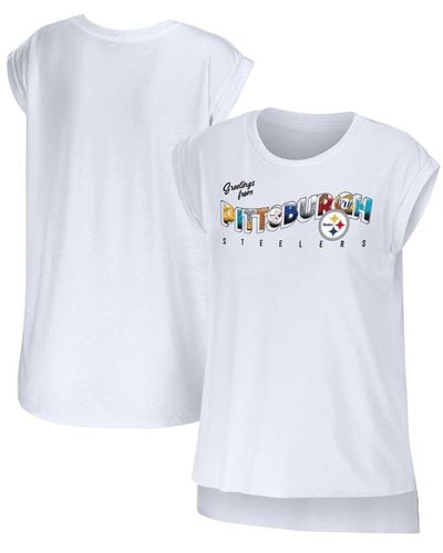 WEAR by Erin Andrews Pittsburgh Steelers Greetings From Muscle T-shirt - Blue