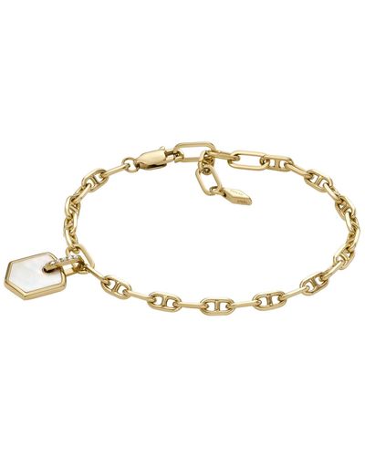 Fossil Heritage Crest Mother Of Pearl -tone Brass Chain Bracelet - Metallic