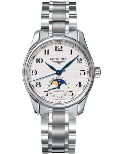 Longines Swiss Automatic Master Moonphase Stainless Steel Bracelet Watch 34mm - Gray