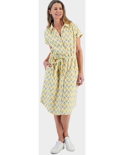 Style & Co. Printed Cotton Gauze Shirtdress - Yellow