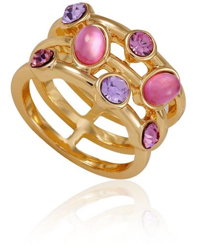 Tahari Tone Lilac Violet Glass Stone Statement Ring - Metallic