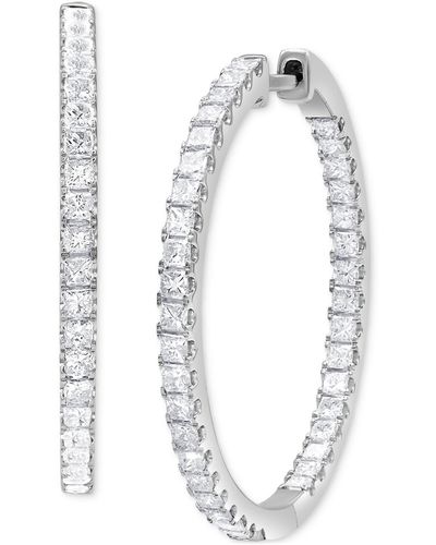 Macy's Diamond Princess In & Out Medium Hoop Earrings (2 Ct. T.w. - White