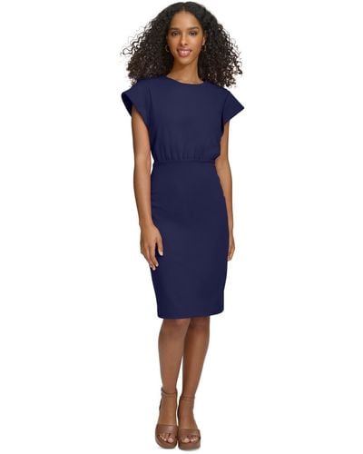 Calvin Klein Cap-sleeve Midi Sheath Dress - Blue