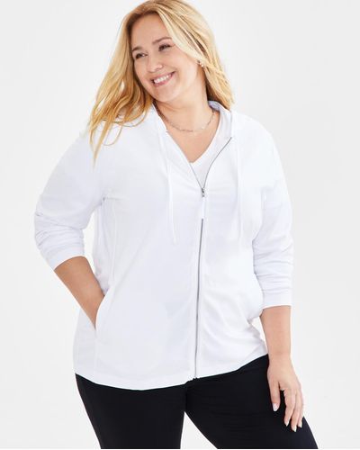 Style & Co. Plus Size Zip-up Hooded Sweatshirt - White