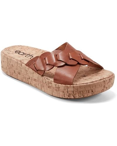 Earth Scotti Criss Cross Slip On Platform Wedge Sandals - Brown