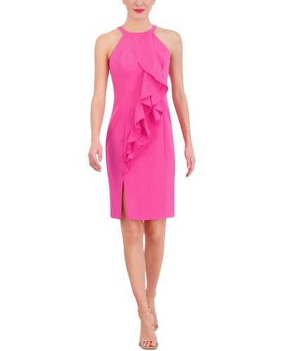 Vince Camuto Laguna Crepe Bodycon Front-ruffle Dress - Pink