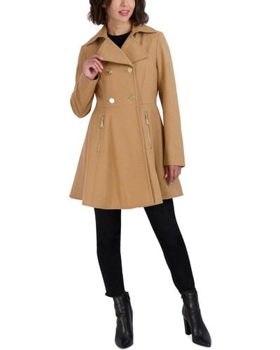 Laundry by Shelli Segal Double-breasted Wool Blend Skirted Coat - Natural