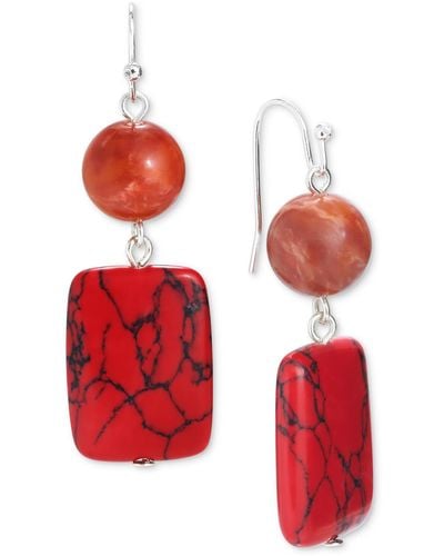 Style & Co. Gold-tone Beaded Drop Earrings - Red