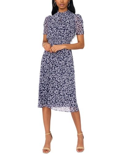 Msk Petite Floral Print Puff Sleeve Midi Dress - Blue