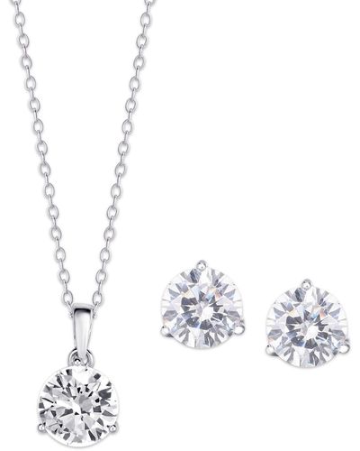 Macy's Cubic Zirconia Round Pendant Necklace And Earring Set - White