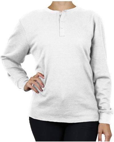 Galaxy By Harvic Oversize Loose Fitting Waffle-knit Henley Thermal Sweater - White