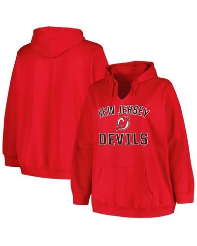 Profile New Jersey Devils Plus Size Arch Over Logo Pullover Hoodie - Red