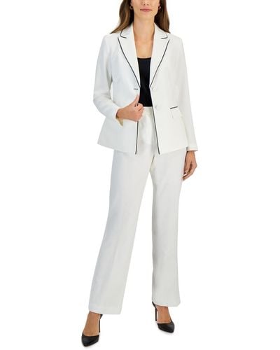 Le Suit Contrast Trim Two-button Jacket & Mid Rise Pant Suit - White