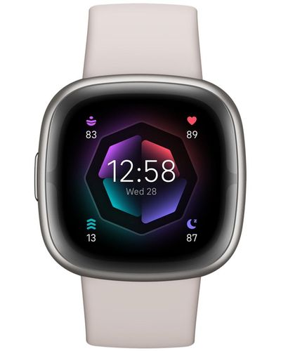 Fitbit Sense 2 Lunar White Platinum Smartwatch - Black