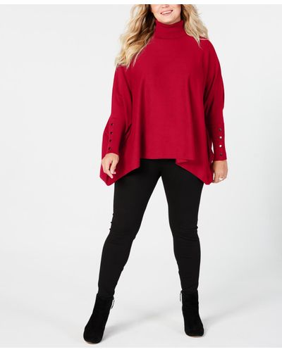 Alfani Plus Size Turtleneck Poncho Sweater - Red