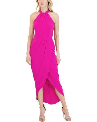 Julia Jordan Knot-neck Tulip-hem Midi Dress - Pink