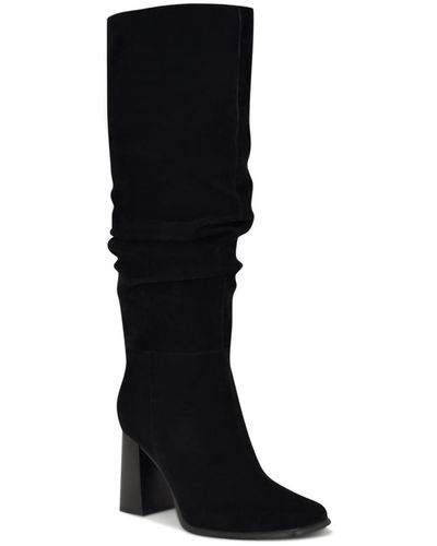 Nine West Domaey Stacked Block Heel Dress Regular Calf Boots - Black