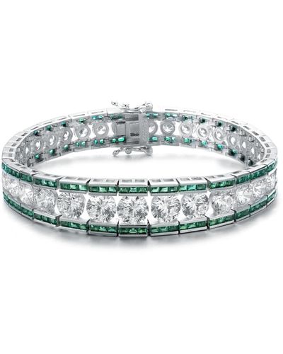 Genevive Jewelry Sterling Silver Clear Round And Green Baguette Cubic Zirconia Link Bracelet - Gray