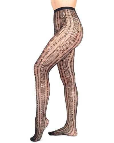 Hue Open-work Striped Tights - Natural