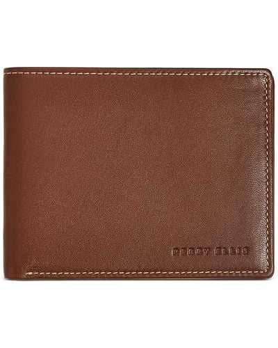Perry Ellis Portfolio Men's Gramercy 100% Leather Slimfold Wallet With  Bifold Closure, Black, One Size