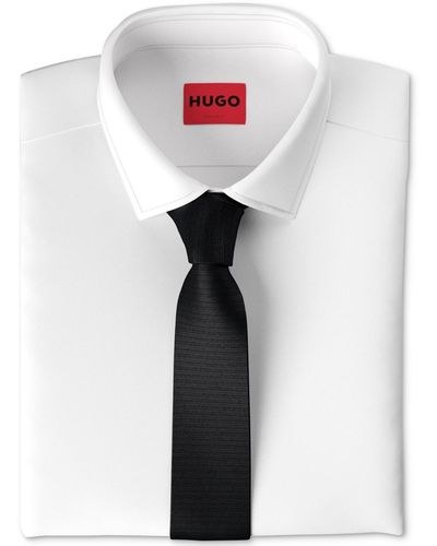 HUGO By Boss Ribbed Silk Skinny Tie - White