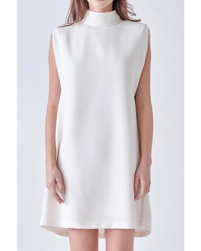 English Factory Mock Neck Sleeveless Shift Dress - White