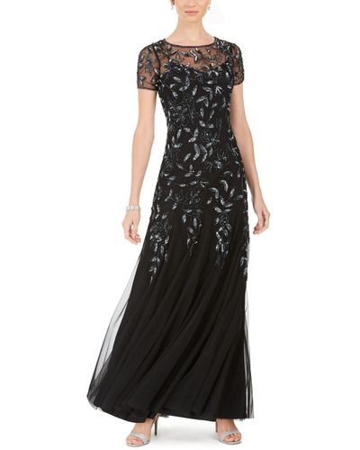 Adrianna Papell Floral-design Embellished Gown - Black
