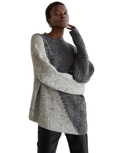 Crescent Reese Color Block Asymmetric Sweater - Gray