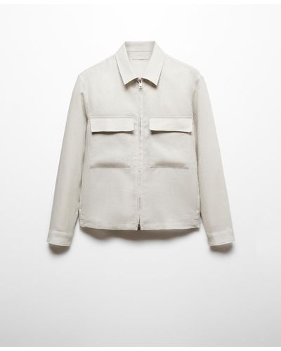 Mango Zipper Linen Jacket - White