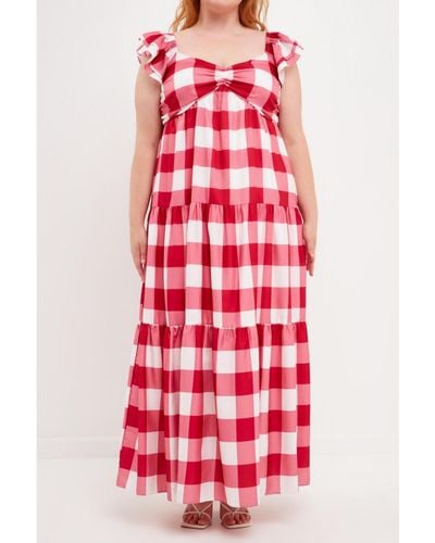 English Factory Plus Size Gingham Maxi Dress - Red