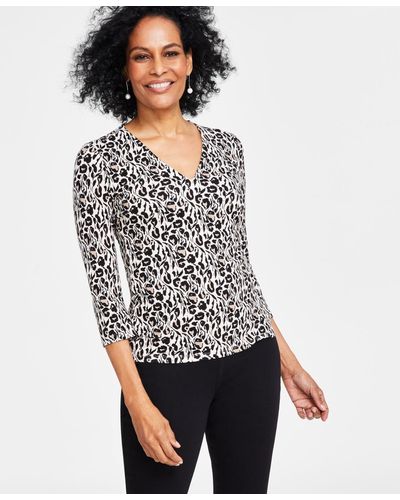 INC International Concepts Printed Ribbed Top - White