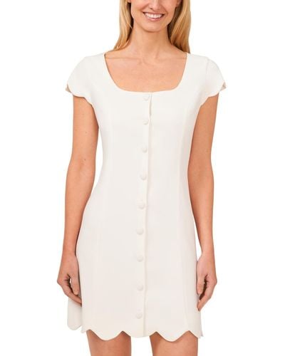 Cece Scallop Trim Button-front Sheath Dress - White