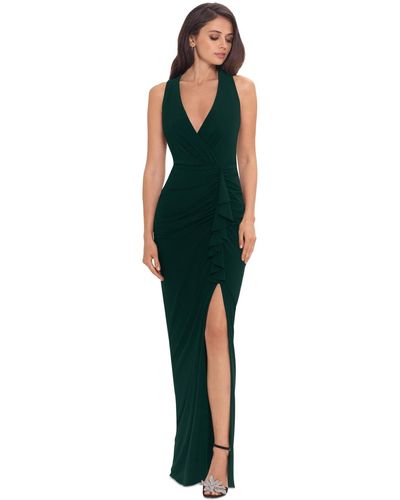 Betsy & Adam Petite Front-slit Evening Gown - Green
