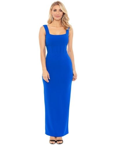Betsy & Adam Square-neck Corset Gown - Blue